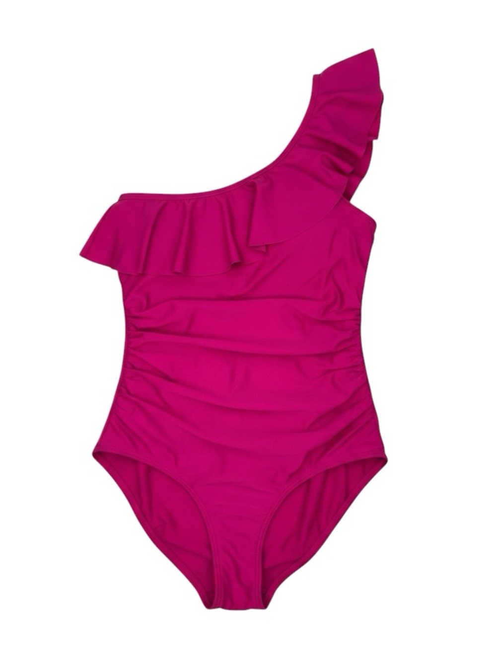 Liz Claiborne One Shoulder Ruffle Ruched One Piece Swimsuit Magenta Pink Size 16